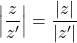 Rendered by QuickLaTeX.com \displaystyle\left|\dfrac{z}{z'}\right|=\dfrac{|z|}{|z'|}