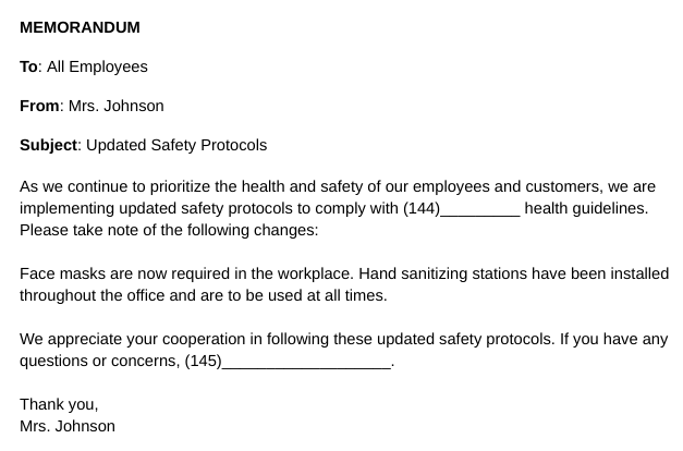toeic part 6 exemple mémo