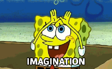 Bob l'éponge dessine un arc-en-ciel et dit "Imagination"