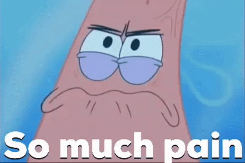 patrick qui a mal au dos car il n'a pas acheté le bon sac