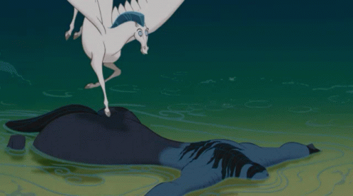 pégase qui marche sur un corps