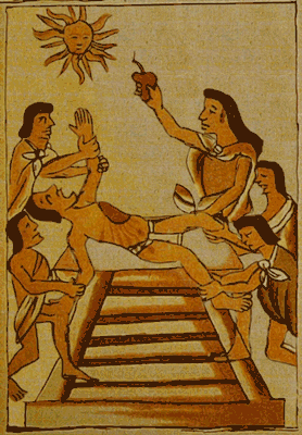 Représentation d'un sacrifice humain (cardiectomie) de civilisation précolombienne