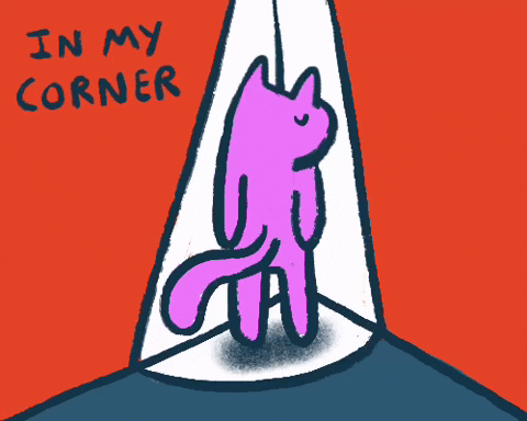 dessin d'un personnage rose dans un coin