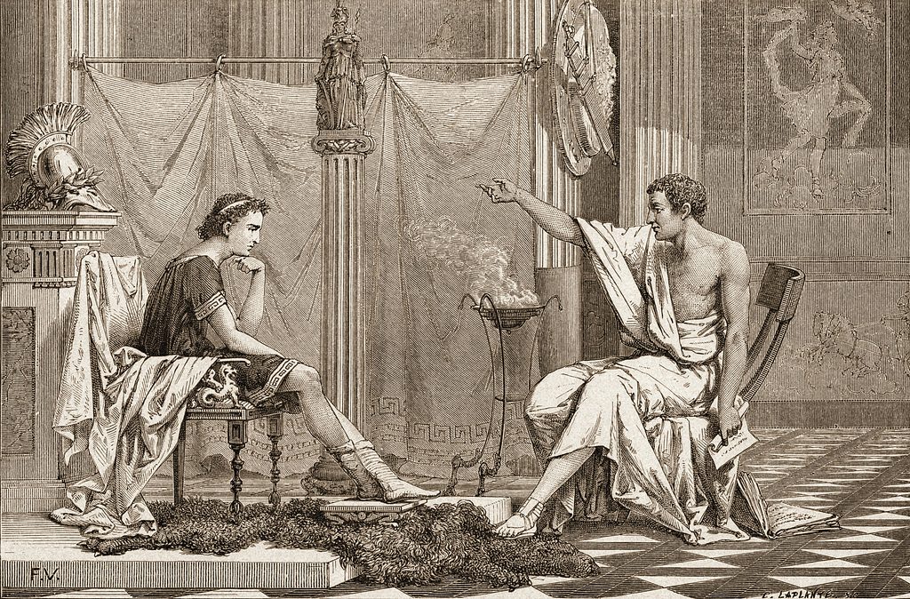 Aristote apprend une leçon à Alexandre le Grand.