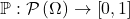 \mathbb{P} : \mathcal P \left( \Omega \right) \rightarrow \left[ 0 , 1 \right]