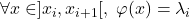 \forall x\in]x_i,x_{i+1}[,\;\varphi(x)=\lambda_i