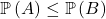 \mathbb{P} \left(  A \right) \le \mathbb{P} \left( B \right)