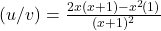 (u/v)′= \frac{2x(x+1) - x^2(1)}{(x+1)^2}​