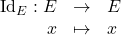 \begin{array}{rcl} \text{Id}_E : E&\to& E\\  x &\mapsto &x \end{array}