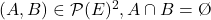 (A,B)\in\mathcal{P}(E)^2, A\cap B=\O