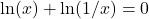 \ln(x)+\ln(1/x)=0