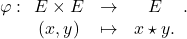 \[\varphi:\begin{array}[t]{ccc}              E\times E & \to & E \\              (x,y) & \mapsto & x\star y.            \end{array}.\]