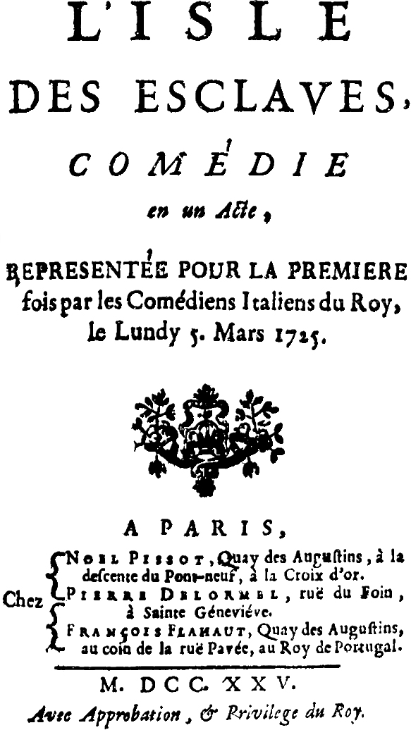 Première couverture de L’île des esclaves, de Marivaux (1725)