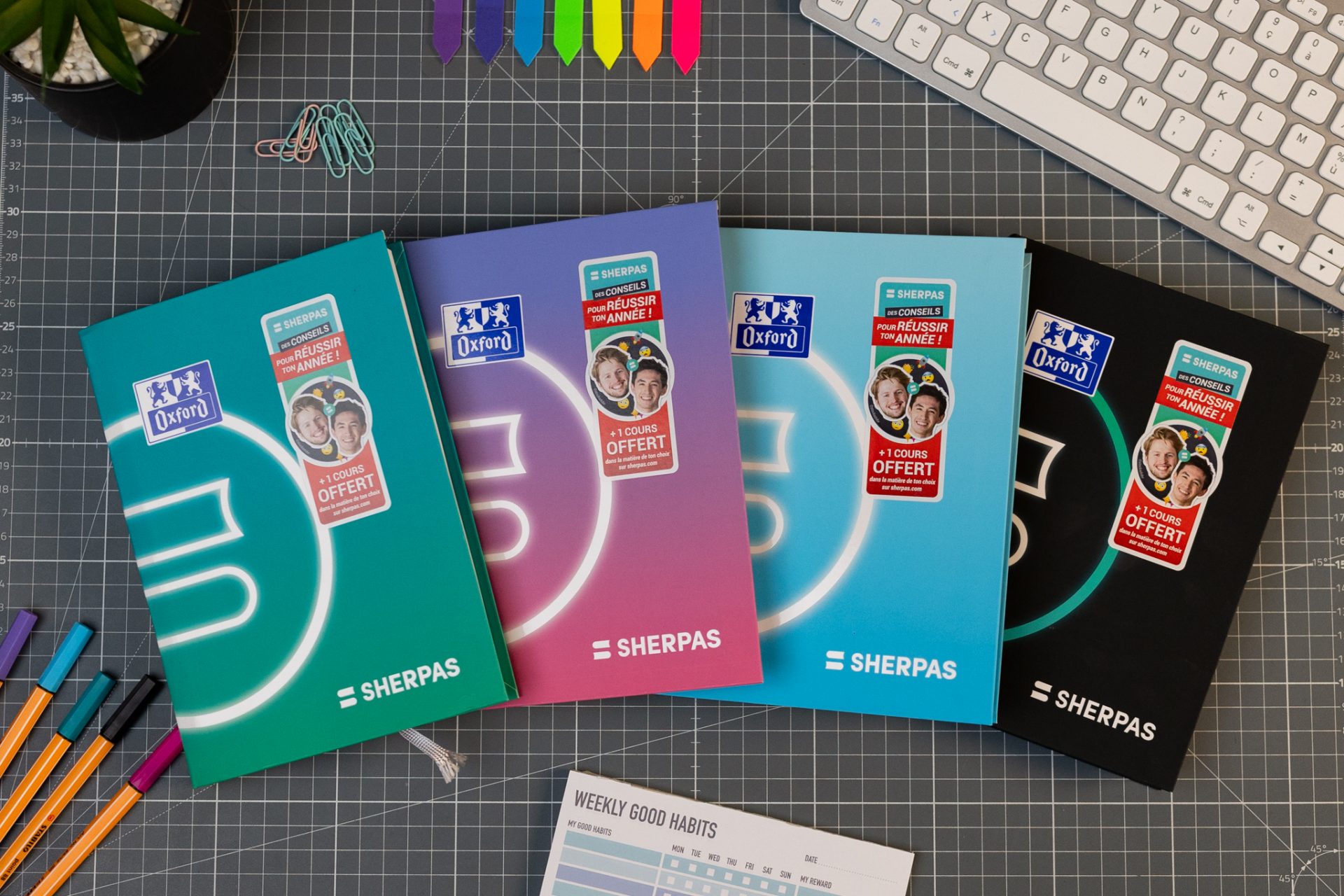 Disponible en 4 couleurs, découvrez les agendas scolaires 2023 2024 des Sherpas (en partenariat avec Oxford)
