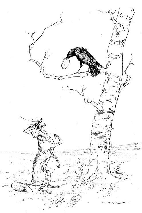 Le corbeau et le renard en noir et blanc