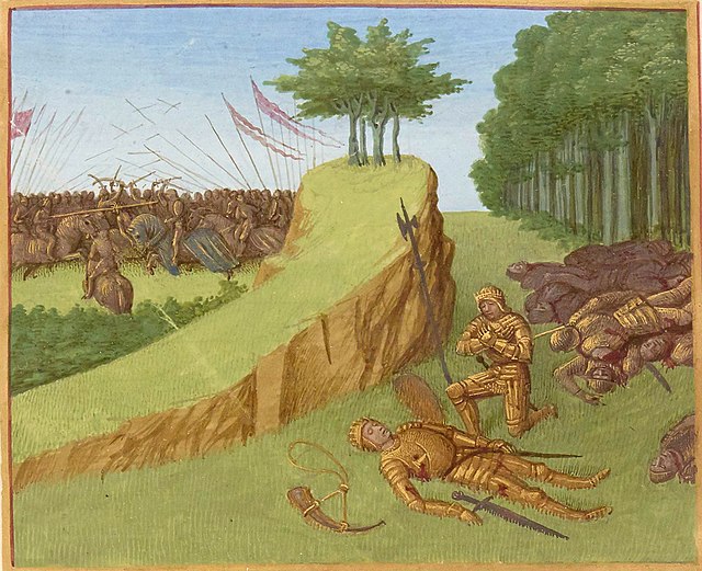La mort de Roland à la bataille de Roncevaux en 778 - Enluminure de Jean Fouquet