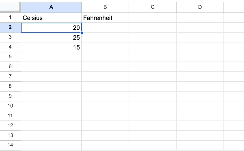 Application de la formule =CONVERT