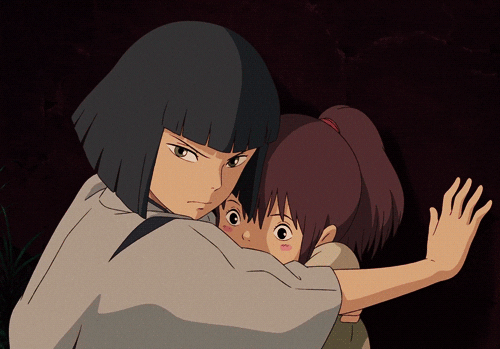 Chihiro et Haku se cachent.