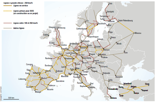 chemin de fer carte des lignes à grandes vitesses en europe