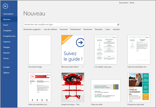 exemple de page d'accueil Word