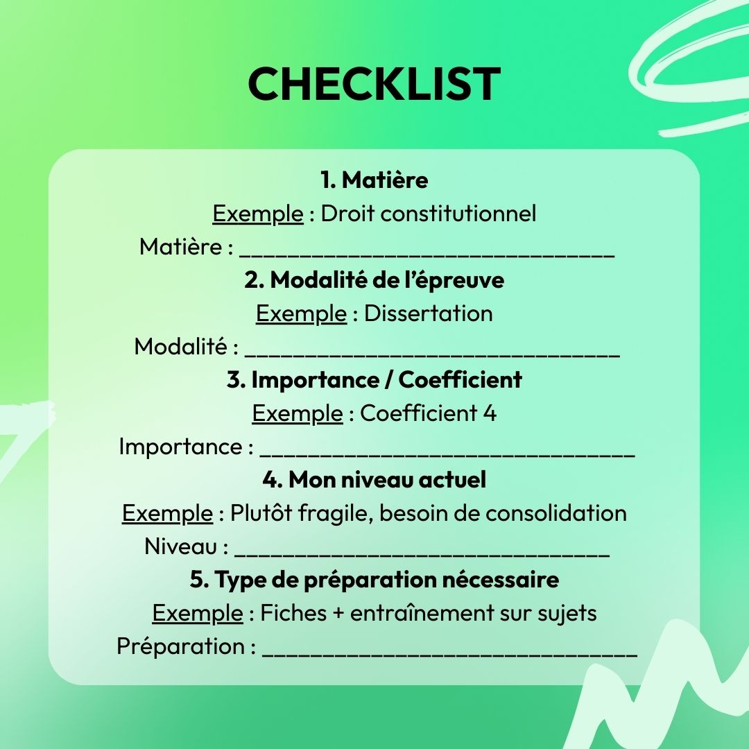 Partiels vacances - Checklist