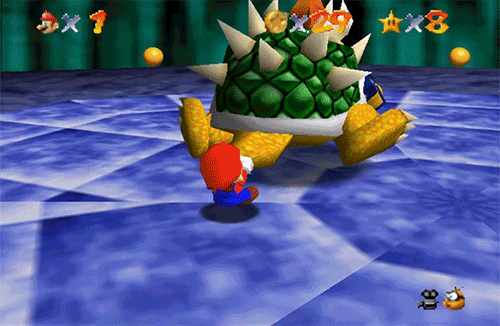 Mario fait tourner Bowser.
